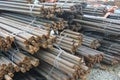 Hot rolled deformed steel bars a.k.a. steel reinforcement bar Royalty Free Stock Photo